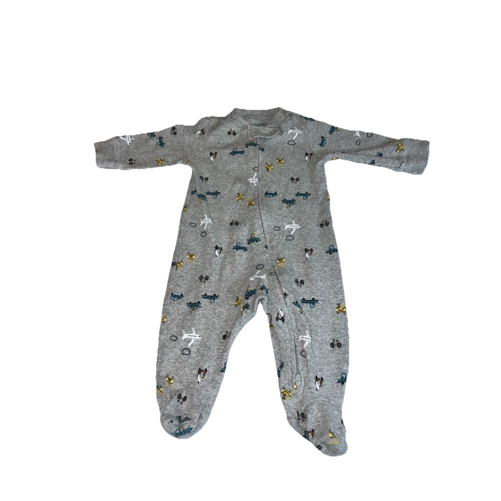 Carter's Baby  Unisex Gray‎ Ribbed Transportation Footie Pajamas Zip Sleeper